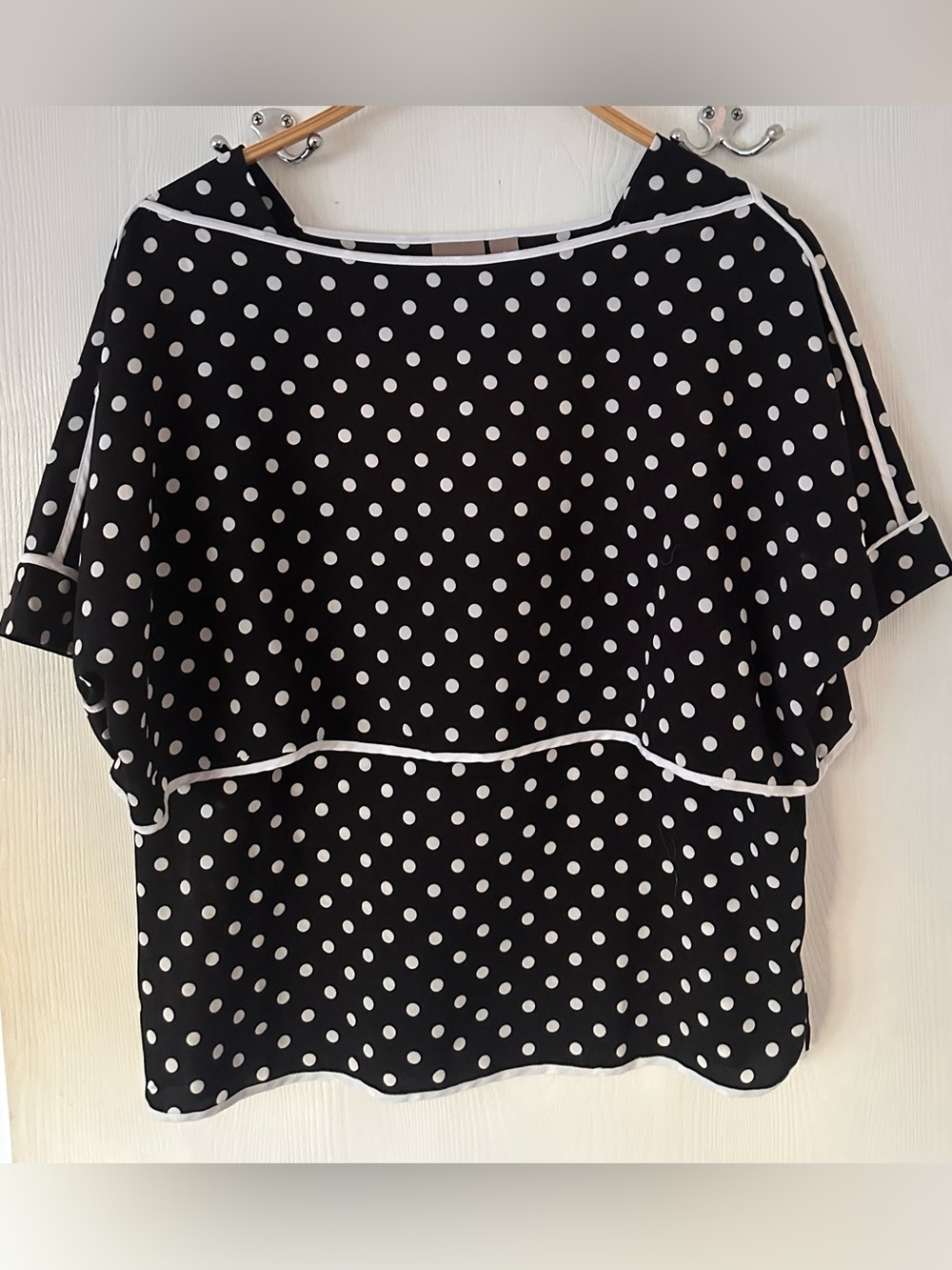 Chico's Black Polka Dot Blouse with White Trim